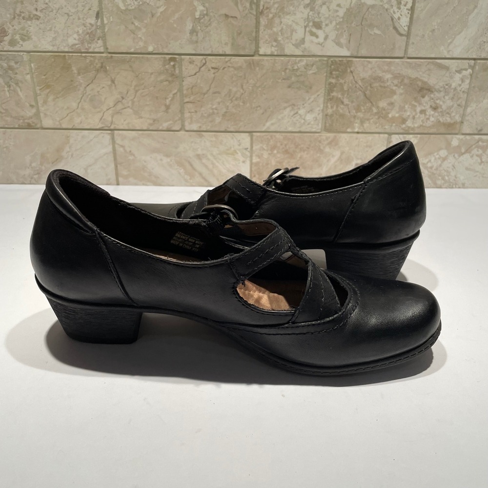 Earth Origins Melody 2018F Black Leather Mary Jane Block Heel Pumps Womens 9M